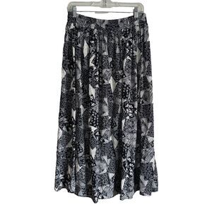 Vintage Skirt Black and White Patchwork Print Womens Large Hippie Boho Peasant
